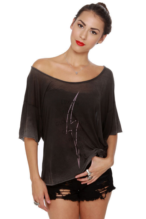 Brandy Melville John Galt Luxure Distressed Grey Top