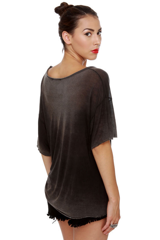 Brandy Melville John Galt Luxure Distressed Grey Top
