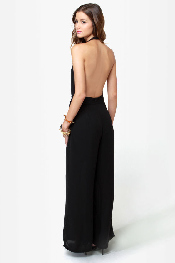 Along for the Stride Backless Black Jumpsuit