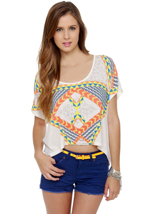 WkShp Temple Ivory Print Crop Top
