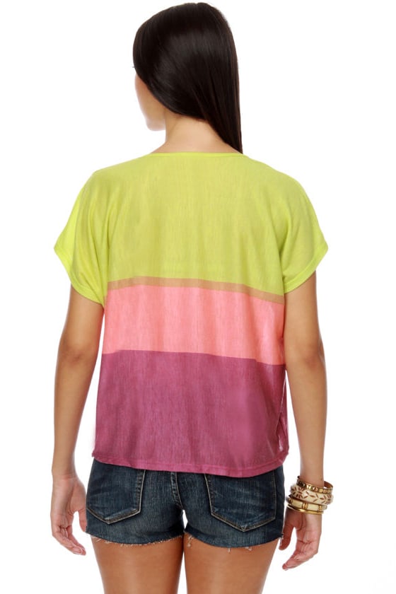 WkShp Color Block Top - Crop Top - Striped Top - Neon Top - $53.00