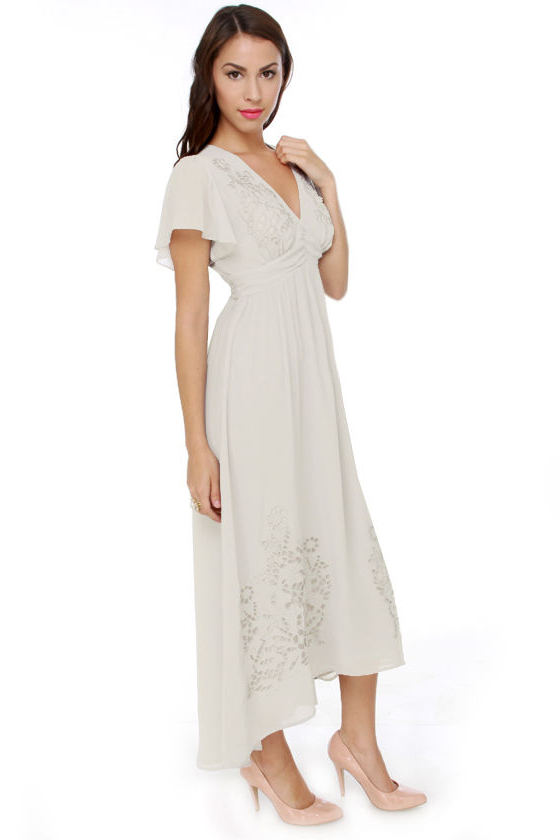 Darling Evelyn Embroidered Grey Maxi Dress