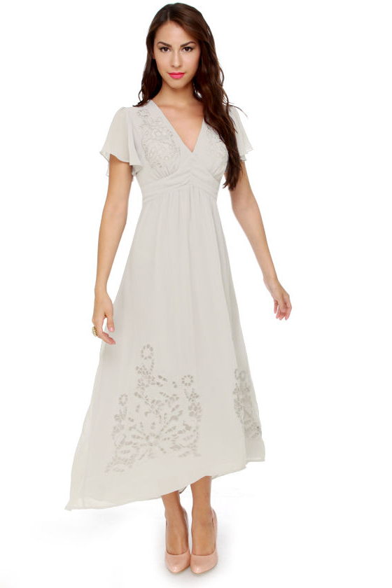 Darling Evelyn Embroidered Grey Maxi Dress