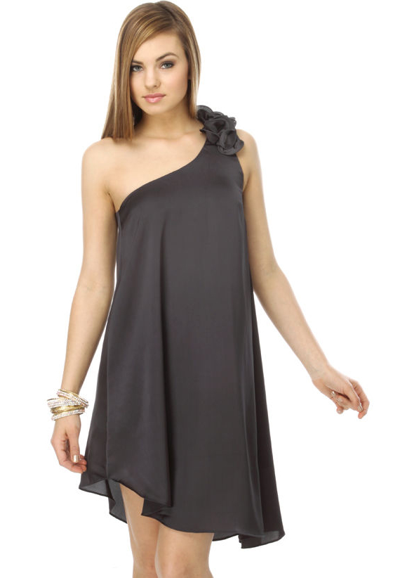 Raindrops Keep Falling One Shoulder Grey Dress