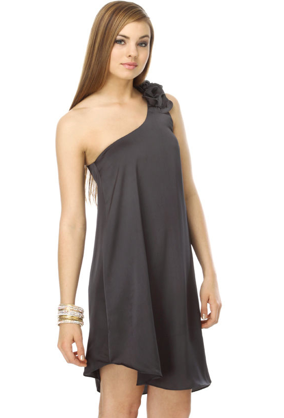 Raindrops Keep Falling One Shoulder Grey Dress