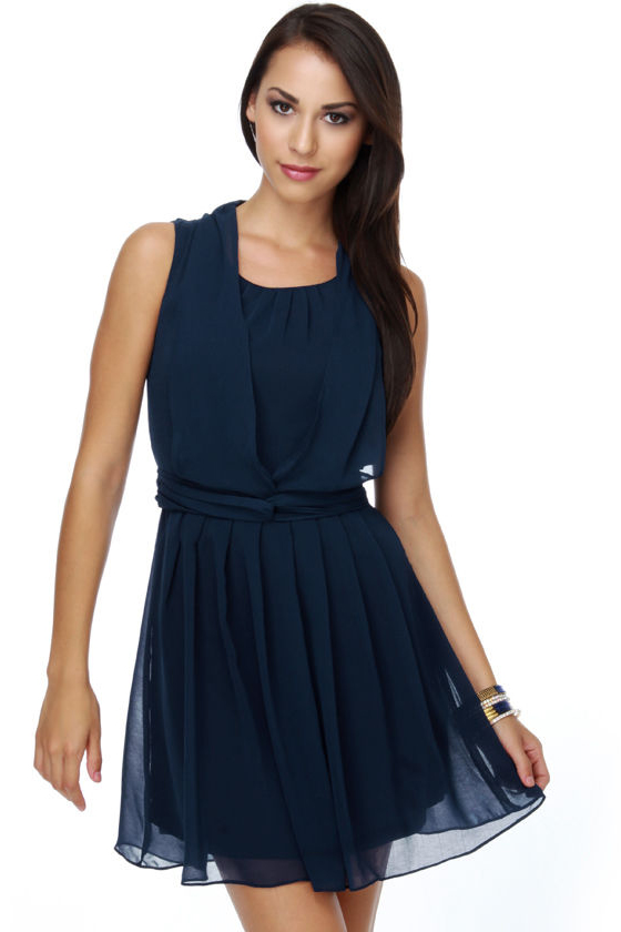 Savoy Ballroom Pleated Navy Blue Dress