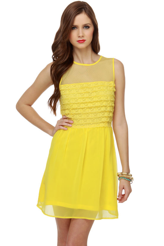 chinese dress ladies Yellow Tulle Open Back Lace Long Prom Dresses, Yellow Lace Formal Dres –  Lwt Dress main image 0