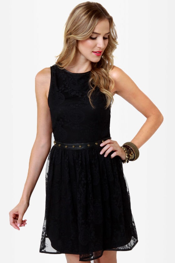 Cute Lace Dress - Little Black Dress - Studded Dress - Skater Dress ...