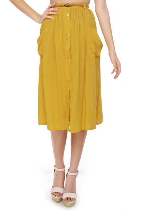 Honeybee Hangout Yellow Midi Skirt