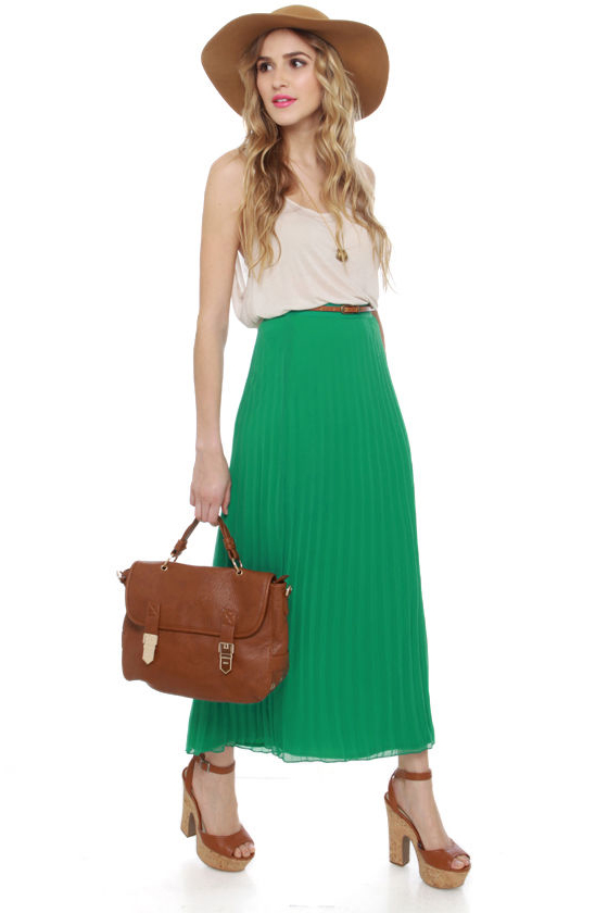 Pleat-y Woman Green Maxi Skirt