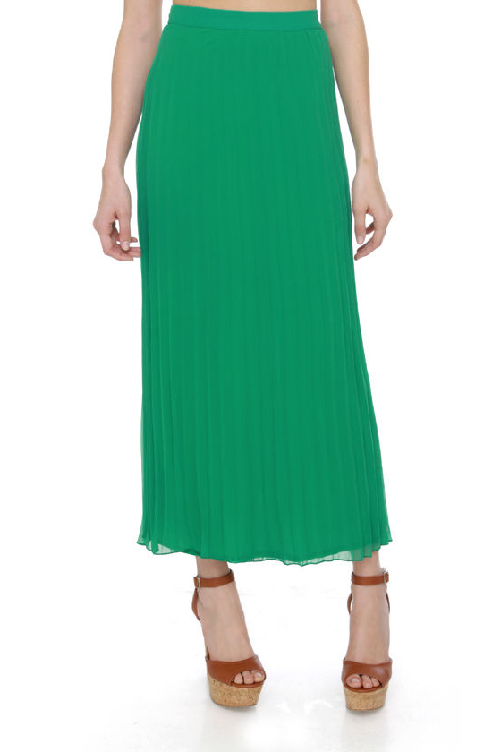 Pleat-y Woman Green Maxi Skirt