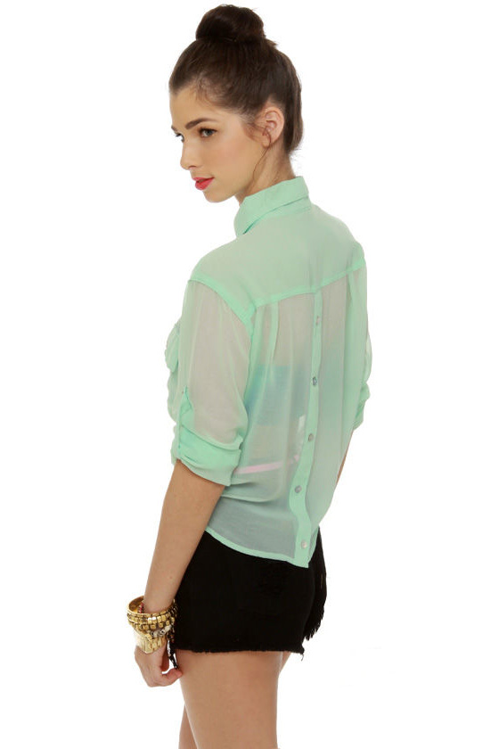 Cute Mint Green Top - Button-Up Top - Sheer Top - $36.00 - Lulus