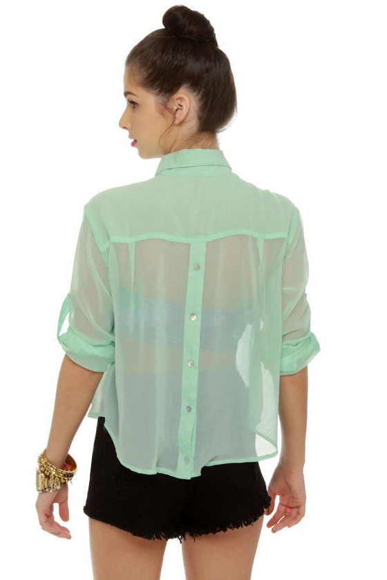 Cute Mint Green Top - Button-Up Top - Sheer Top - $36.00 - Lulus