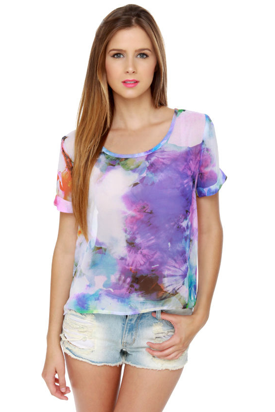 Fleur For Sure Sheer Floral Print Top