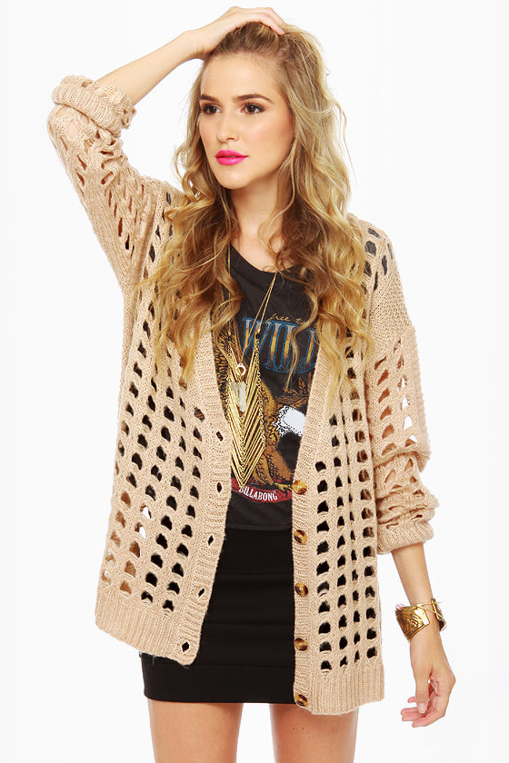 Honey Wheat Waffles Beige Cardigan Sweater