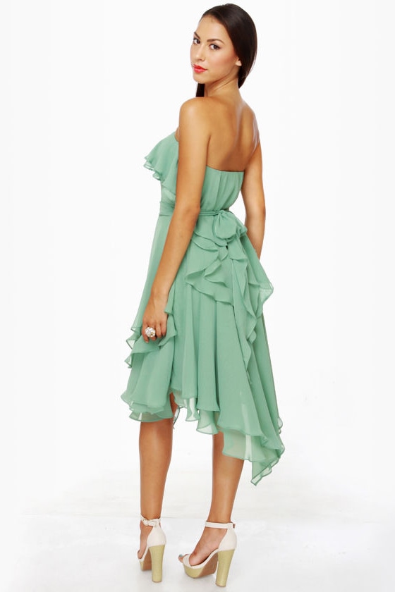 Frilled to be Here Strapless Sage Green Dress