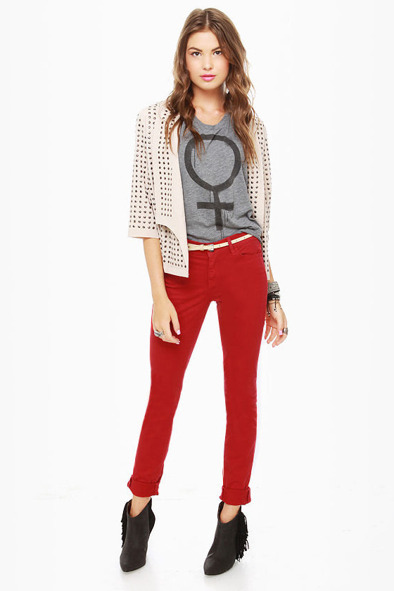 Dittos Dawn Mid Rise Red Skinny Jeans