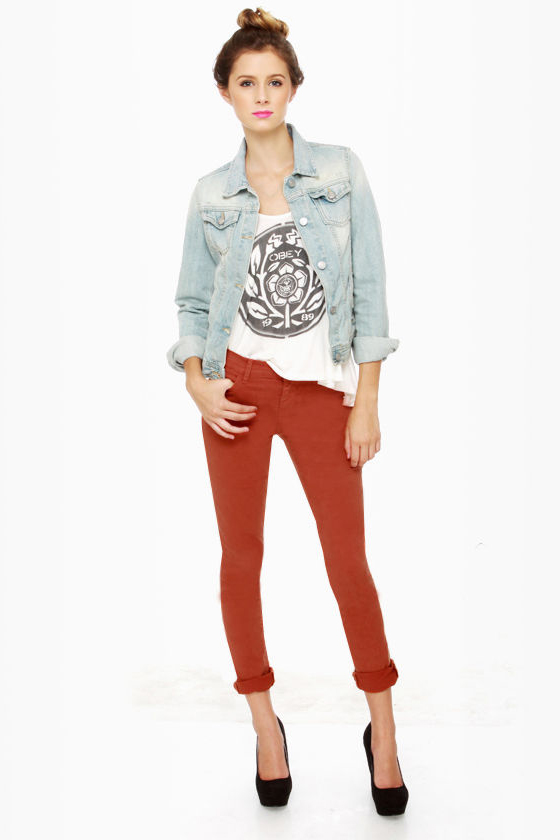 Dittos Dawn Mid Rise Burnt Orange Skinny Jeans
