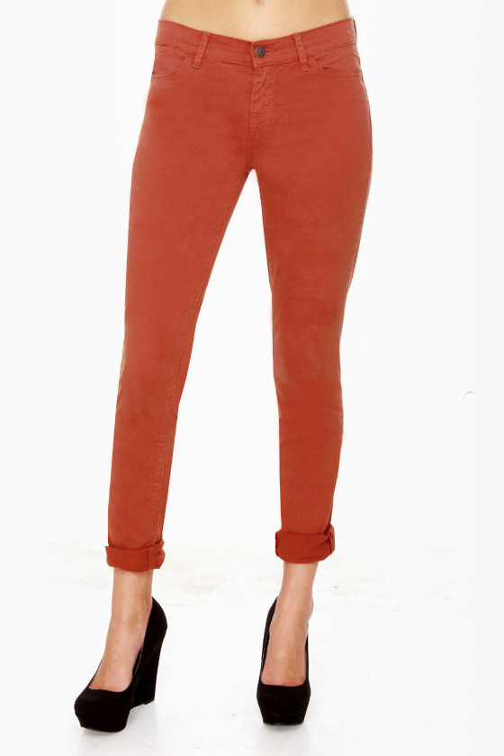Dittos Dawn Mid Rise Burnt Orange Skinny Jeans