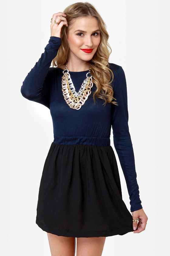 Blocking Traffic Black and Navy Blue Dress
