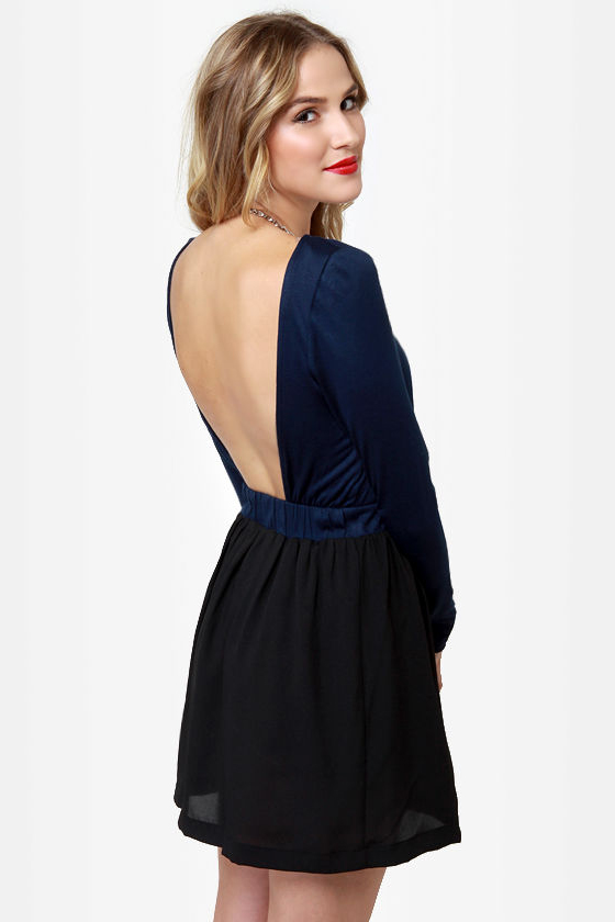 Blocking Traffic Black and Navy Blue Dress