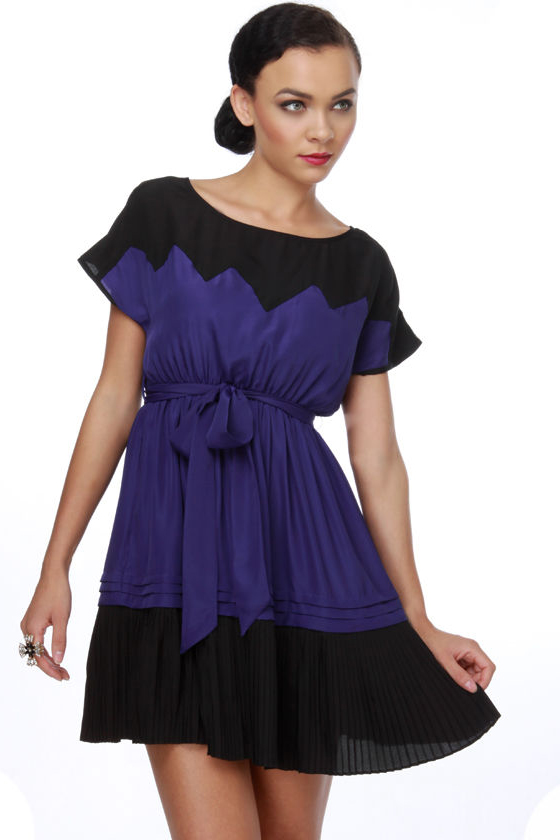 INDIGO BLUE GEOMETRIC FLARED DRESS main image 1