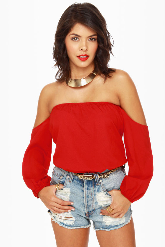 Smolder Off the Shoulder Red Top