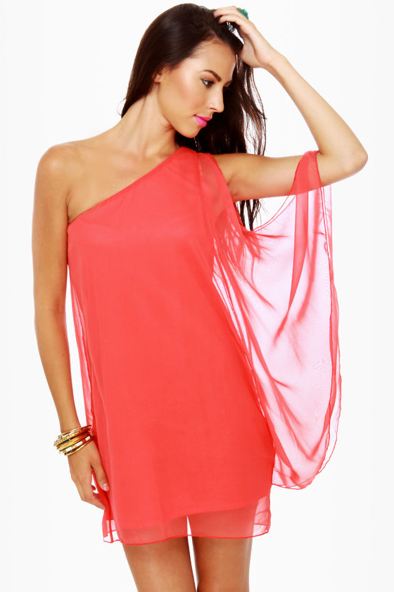 Flame Kissed One Shoulder Coral Red Dress