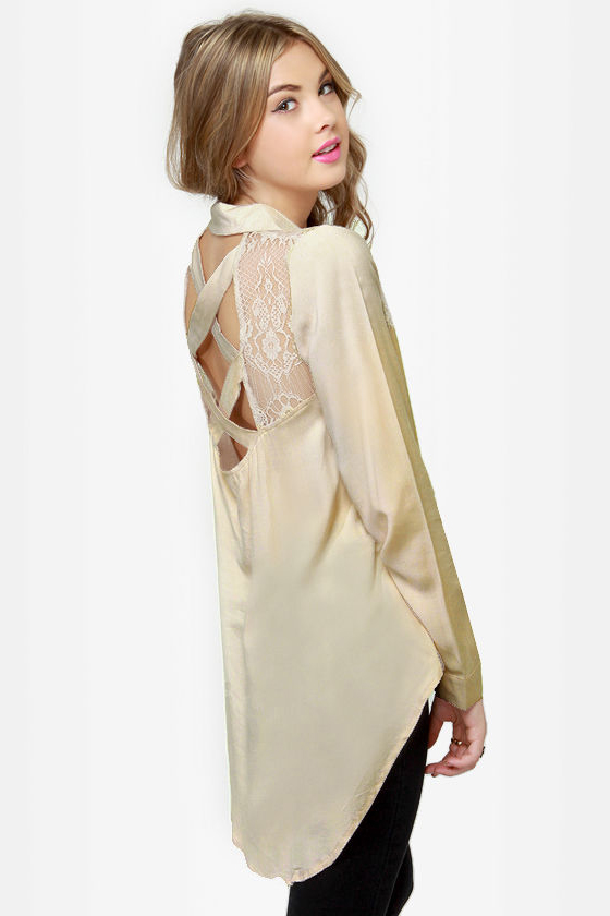 Moondust Beige Button-Up Top