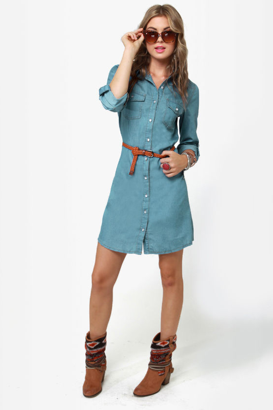 Off the Beaten Path Denim Shirt Dress