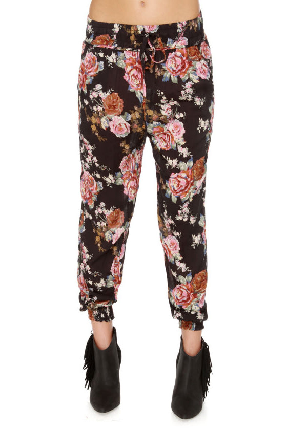 Cute Floral Pants - Black Pants - Print Pants - $31.00