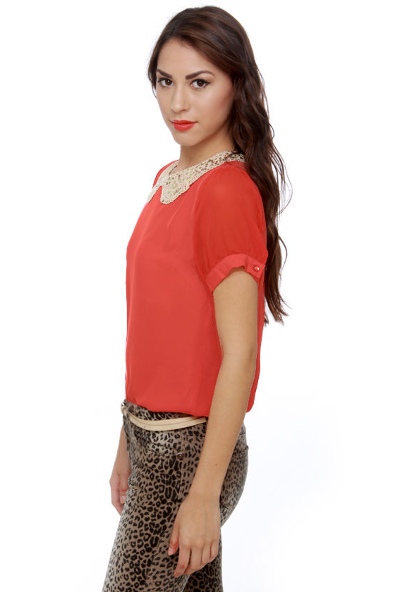 Wake-Up Collar Coral Red Top