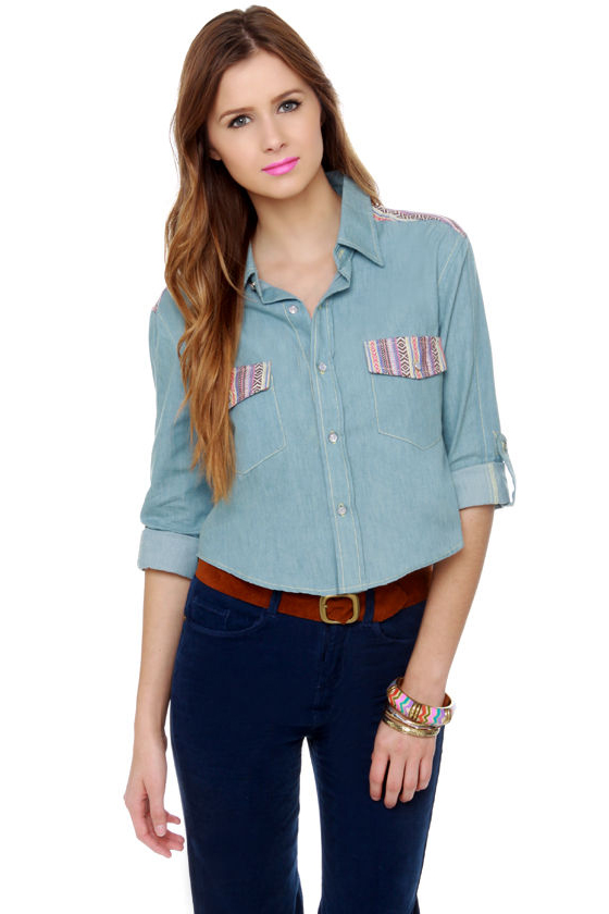 Out of Range Chambray Crop Top