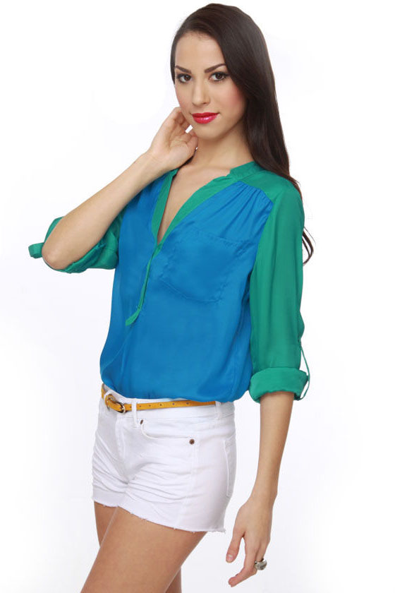 Muralist Green and Blue Top