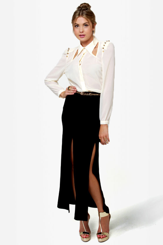 Masters in Spike-ology Sheer Studded Cream Top