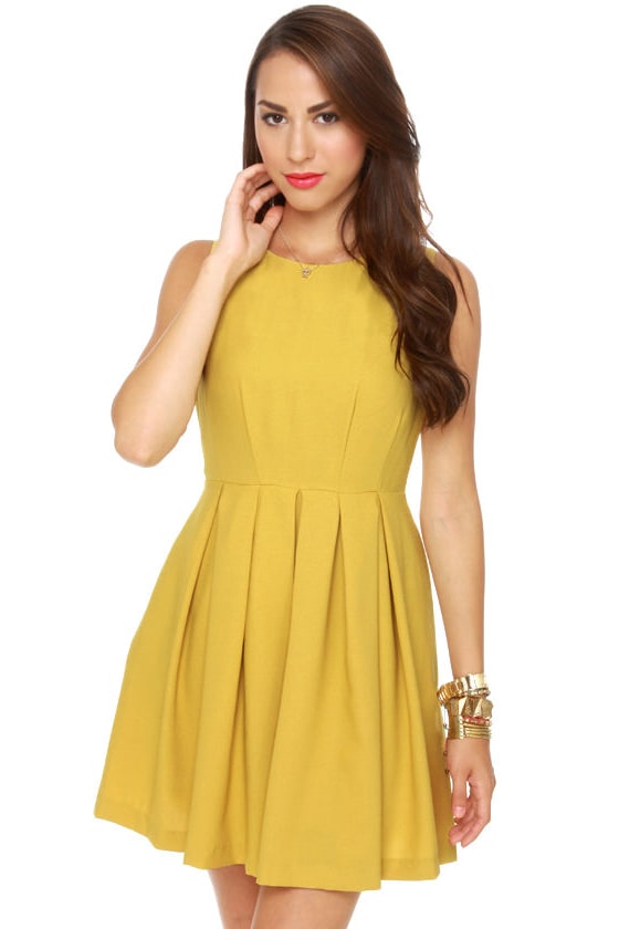 short mustard yellow sleeveless dress