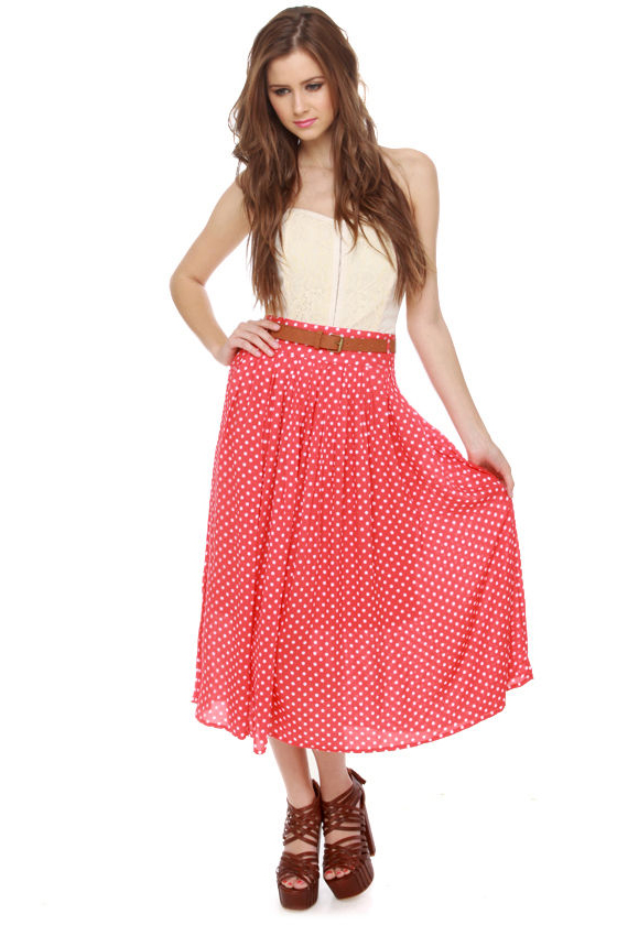 Red Hots and Dots Red Midi Skirt