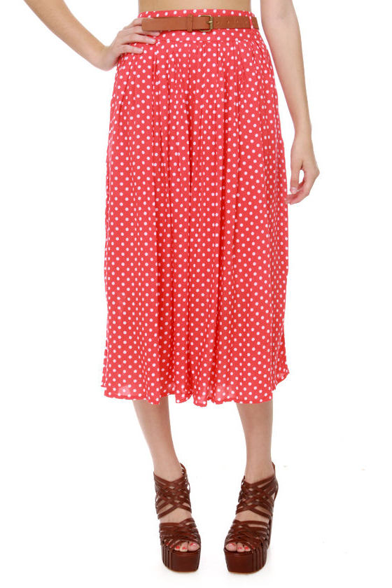 Red Hots and Dots Red Midi Skirt