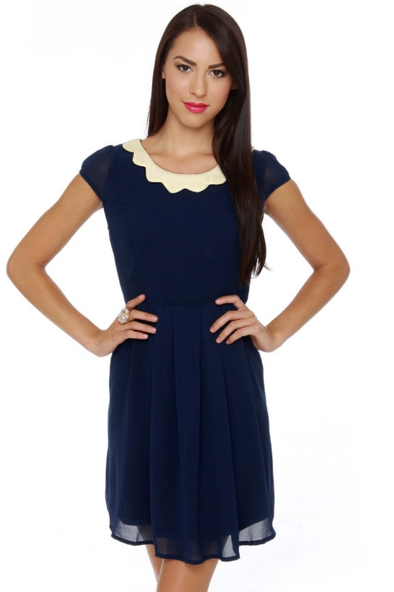 Adorable Navy Blue Dress - Collared Dress - $66.00 - Lulus