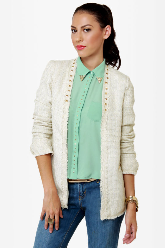 Sweet on Tweed Studded Ivory Jacket