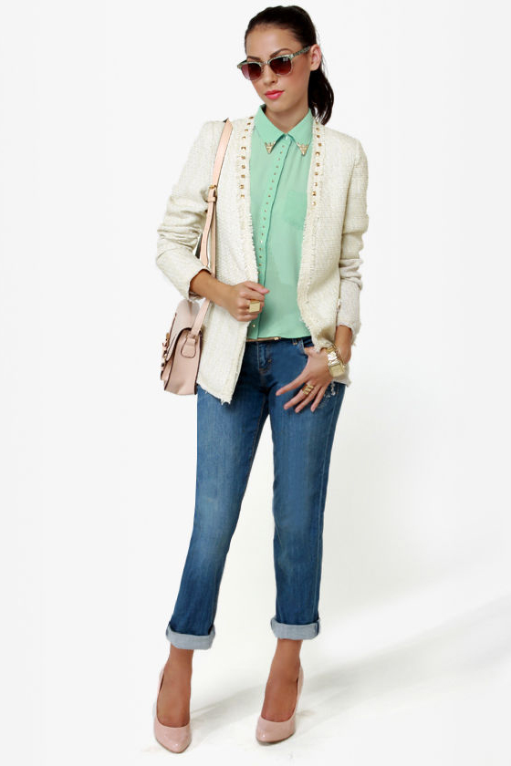 Sweet on Tweed Studded Ivory Jacket