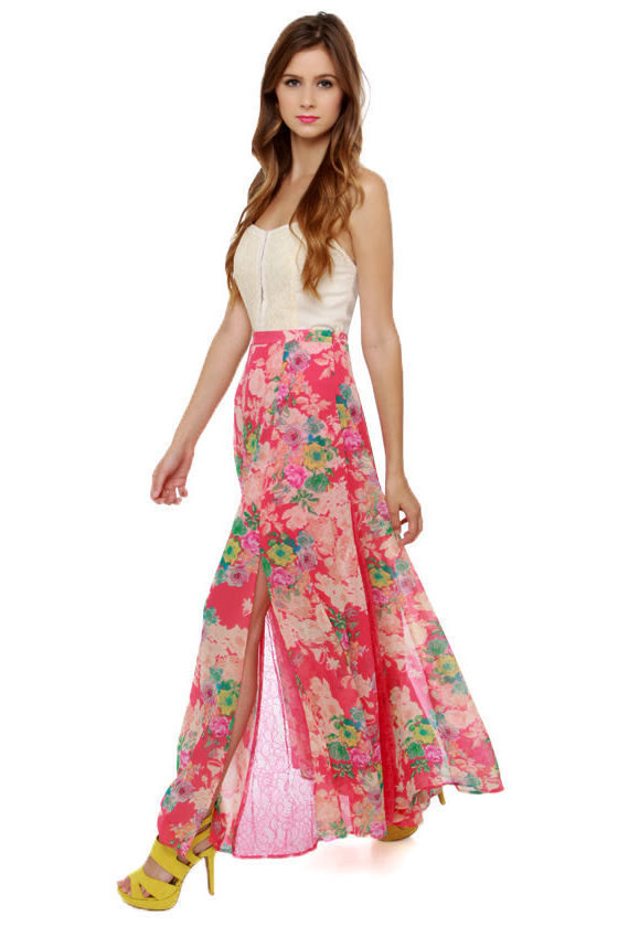 Lovely Floral Print Skirt - Maxi Skirt - Slit Skirt - $89.00 - Lulus