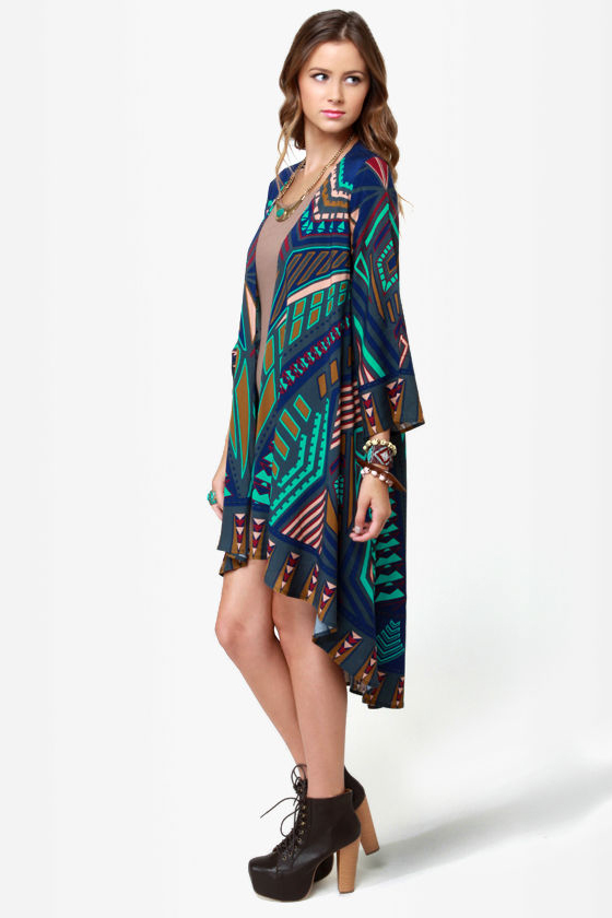 All Deco-d Out Blue Print Kimono Jacket