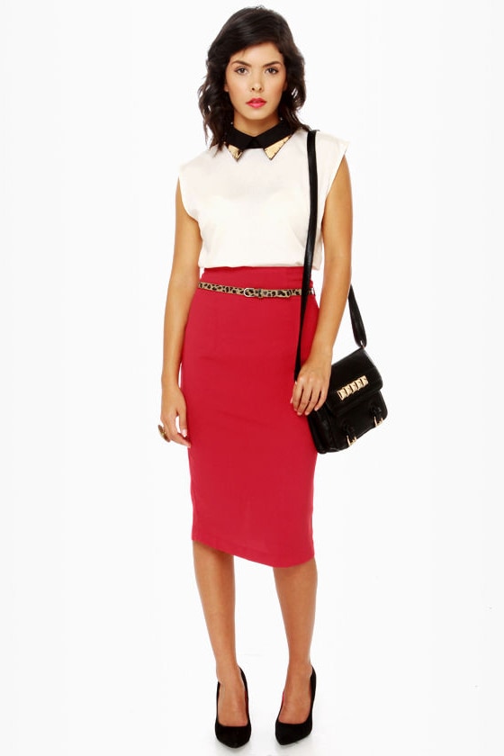 Pretty Pencil Skirt - Red Skirt - Midi Skirt - $37.00 - Lulus