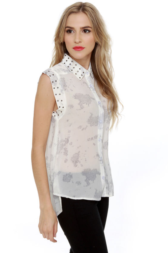 Cloud and Proud White Button-Up Top