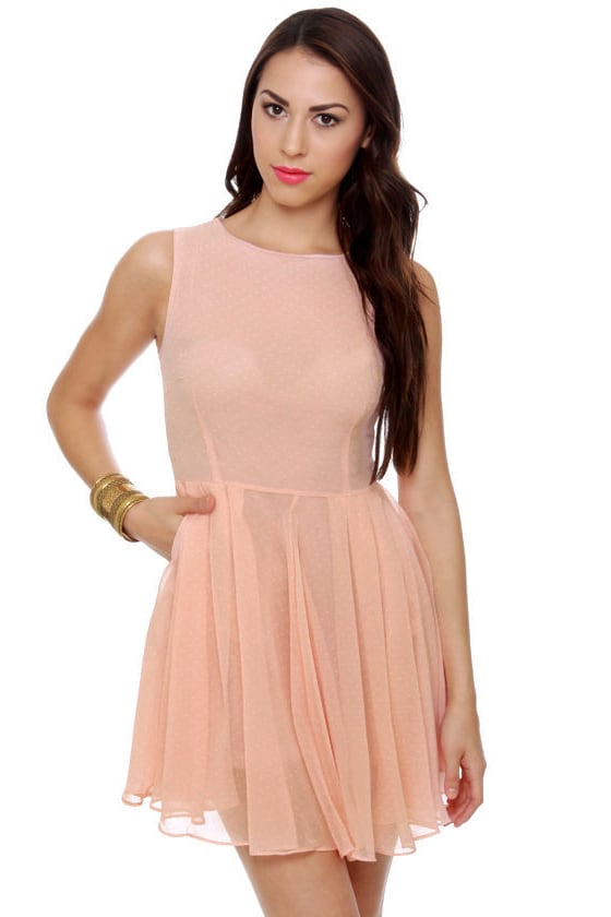 Darling Peach Dress - Polka Dot Dress - Tea Dress - $49.00 - Lulus