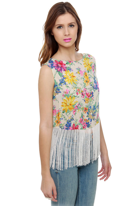Fringe Caravan Floral Print Crop Top