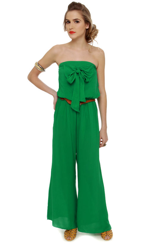 Whatever Floats Your Bow Strapless Green Jumpsuit