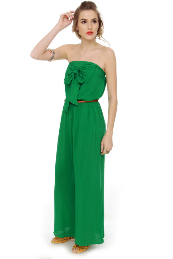 Whatever Floats Your Bow Strapless Green Jumpsuit