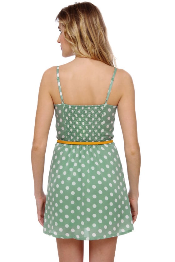 Cute Polka Dot Dress - Mint Green Dress - Sundress - $38.00